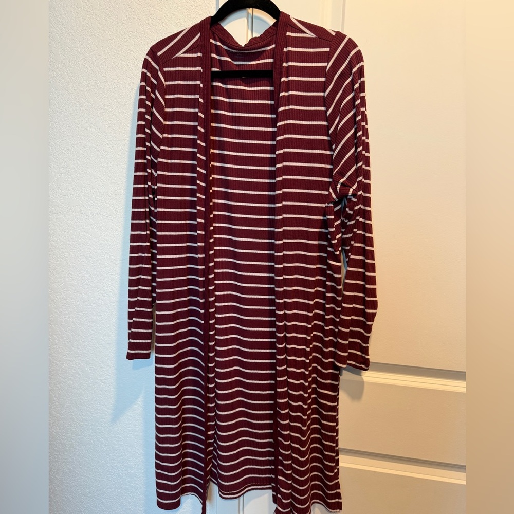 Lane Bryant Maroon and White Striped Top